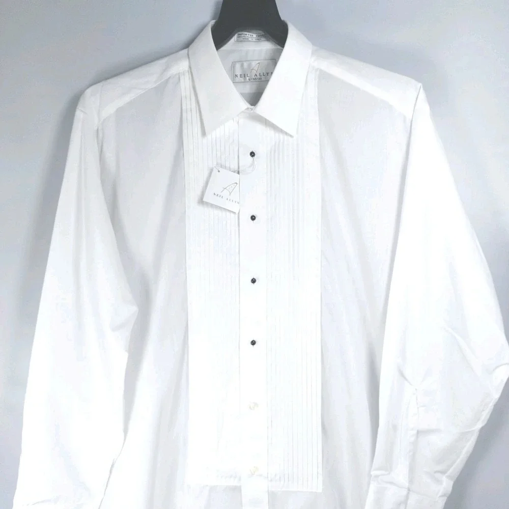 Neil Allyn Tuxedo Shirt‎ 100% Cotton Laydown Collar 1/4